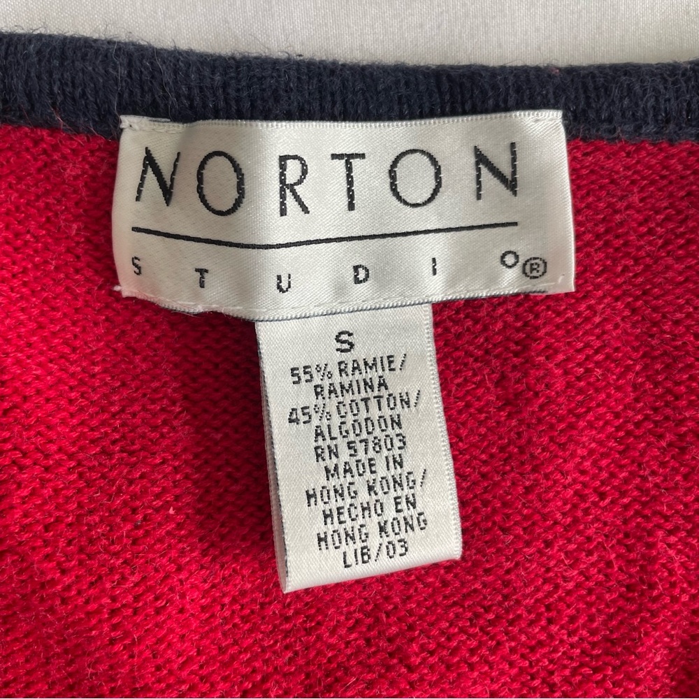 Vintage Norton Studios Red White Blue Americana V-Neck Short Sleeve Cardigan - Picture 9 of 12